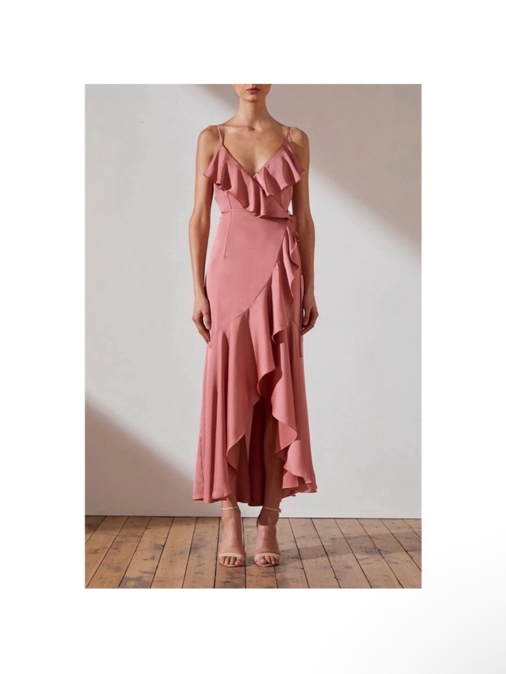 SHONA JOY Shona Joy Luxe Bias Frill Wrap Dress in Rose Size 6
